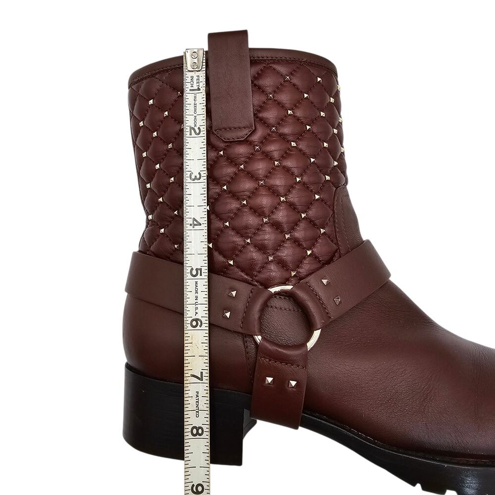 Valentino Garavani Rockstud Quilted Moto Harness Boot Brown Leather 40 US 10 - Picture 11 of 11